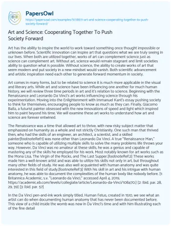 Essay on Art and Science: Cooperating Together to Push Society Forward