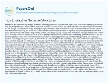 Essay on Tidy Endings’ in Narrative Structures