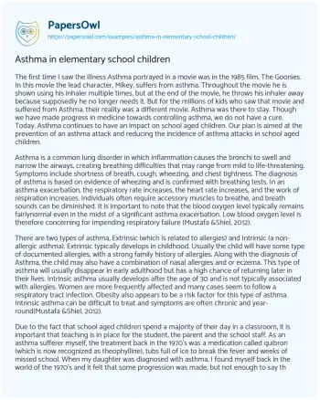 Essay on Asthma in Elementary School Children