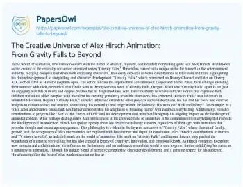 Essay on The Creative Universe of Alex Hirsch Animation: from Gravity Falls to Beyond