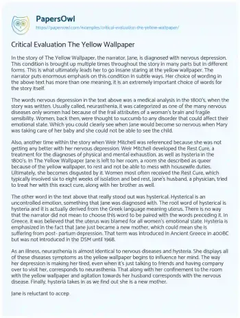 Essay on Critical Evaluation the Yellow Wallpaper