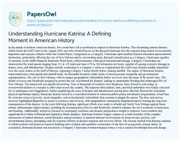 Essay on Understanding Hurricane Katrina: a Defining Moment in American History