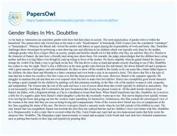 Essay on Gender Roles in Mrs. Doubtfire