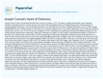 Essay on Joseph Conrad’s Heart of Darkness