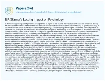 Essay on B.F. Skinner’s Lasting Impact on Psychology