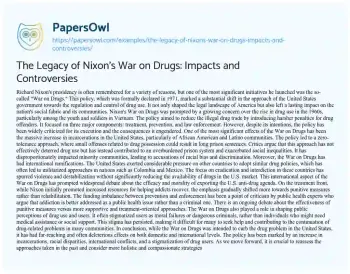 Essay on The Legacy of Nixon’s War on Drugs: Impacts and Controversies