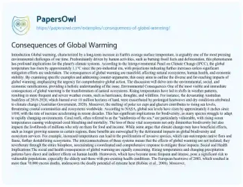 Essay on Consequences of Global Warming