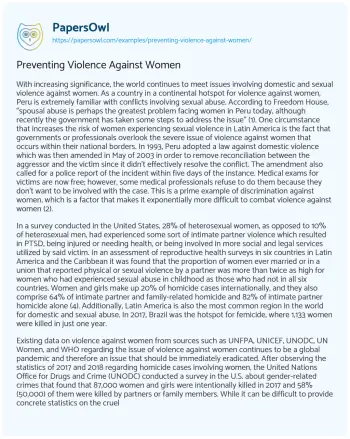 Essay on Preventing Violence against Women