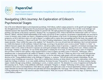 Essay on Navigating Life’s Journey: an Exploration of Erikson’s Psychosocial Stages