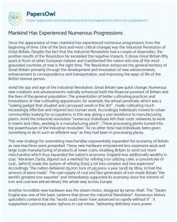 Essay on Mankind has Experienced Numerous Progressions