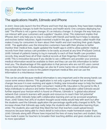 Essay on The Applications Health, Edmodo and IPhone