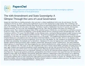 Essay on The 10th Amendment and State Sovereignty: a Glimpse through the Lens of Local Governance