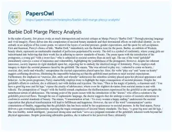 Essay on Barbie Doll Marge Piercy Analysis