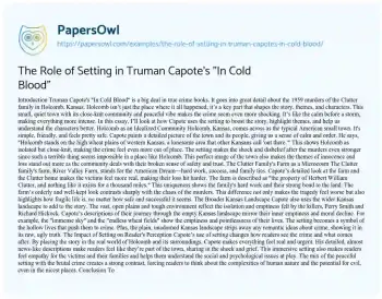 Essay on The Role of Setting in Truman Capote’s “In Cold Blood”