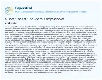 Essay on A Closer Look at “The Giver’s” Compassionate Character