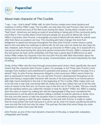 Essay on About Main Character of the Crucible