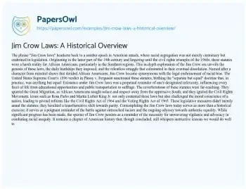 Essay on Jim Crow Laws: a Historical Overview