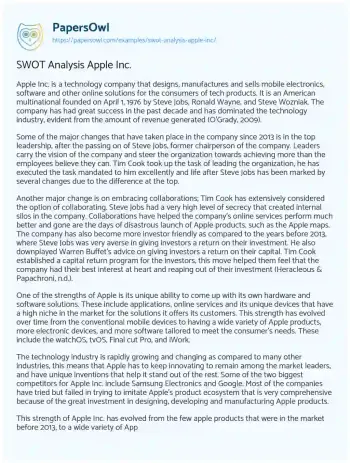 Essay on SWOT Analysis Apple Inc.