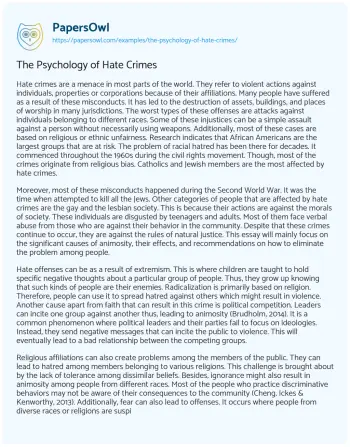 Essay on The Psychology of Hate Crimes