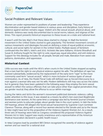 Essay on Social Problem and Relevant Values