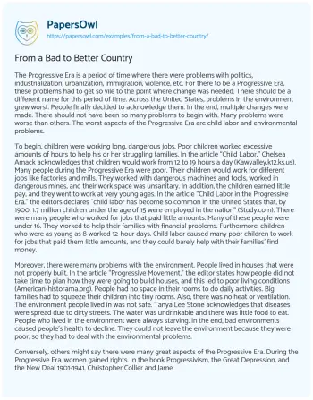 Essay on From a Bad to Better Country