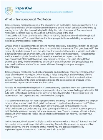 Essay on What is Transcendental Meditation