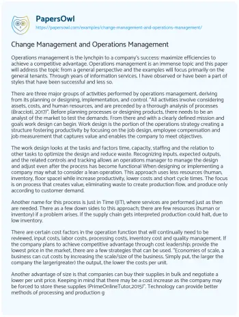 Essay on Change Management and Operations Management