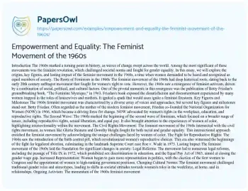 Essay on Empowerment and Equality: the Feminist Movement of the 1960s