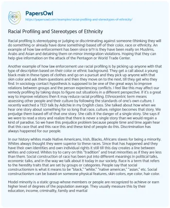 Essay on Racial Profiling and Stereotypes of Ethnicity