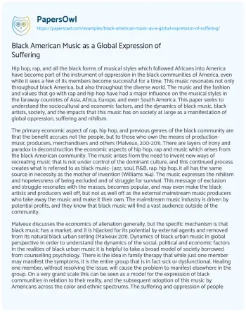 Essay on Black American Music as a Global Expression of Suffering