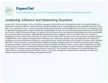 Essay on Leadership, Influence and Networking Questions