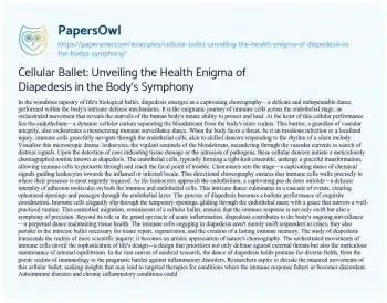 Essay on Cellular Ballet: Unveiling the Health Enigma of Diapedesis in the Body’s Symphony