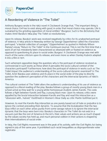 Essay on A Reordering of Violence in “The Toilet”