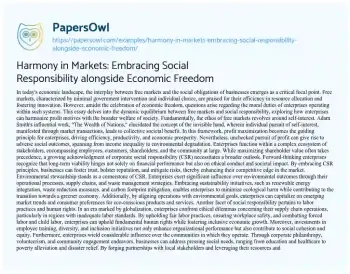 Essay on Harmony in Markets: Embracing Social Responsibility Alongside Economic Freedom