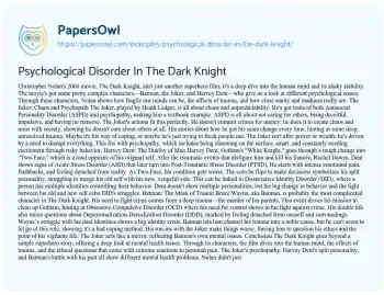 Essay on Psychological Disorder in the Dark Knight