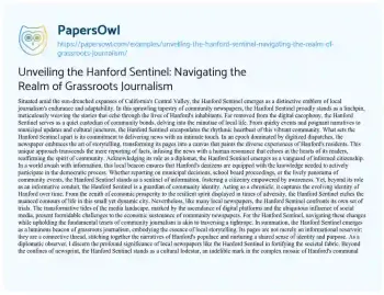 Essay on Unveiling the Hanford Sentinel: Navigating the Realm of Grassroots Journalism