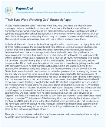 Essay on “Their Eyes were Watching God” Research Paper