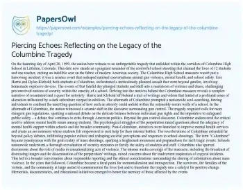 Essay on Piercing Echoes: Reflecting on the Legacy of the Columbine Tragedy