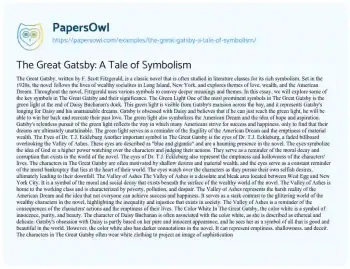 Essay on The Great Gatsby: a Tale of Symbolism