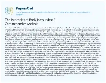 Essay on The Intricacies of Body Mass Index: a Comprehensive Analysis