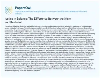 Essay on Justice in Balance: the Difference between Activism and Restraint