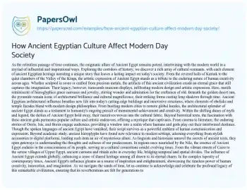 Essay on How Ancient Egyptian Culture Affect Modern Day Society