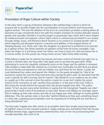 Essay on Promotion of Rape Culture Within Society