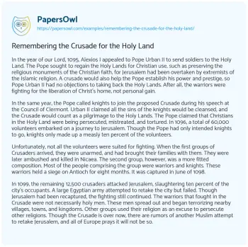 Essay on Remembering the Crusade for the Holy Land