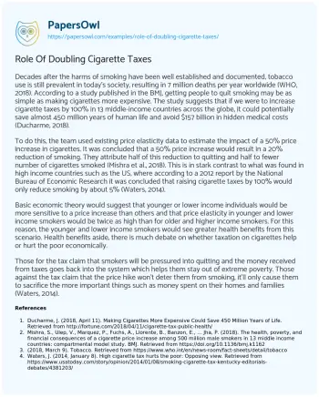 Essay on Role of Doubling Cigarette Taxes