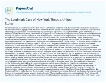 Essay on The Landmark Case of New York Times V. United States