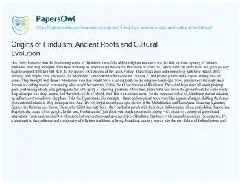 Essay on Origins of Hinduism: Ancient Roots and Cultural Evolution