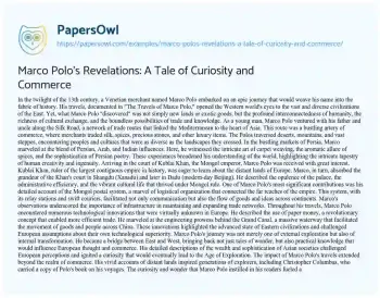 Essay on Marco Polo’s Revelations: a Tale of Curiosity and Commerce