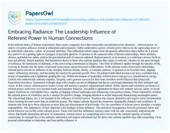 Essay on Embracing Radiance: the Leadership Influence of Referent Power in Human Connections