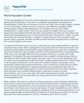 Essay on World Population Growth